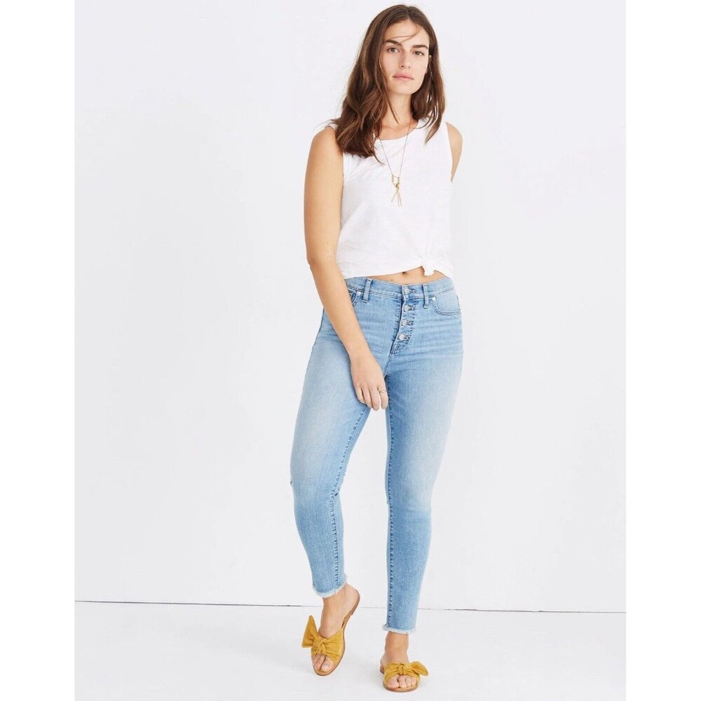 Madewell Jeans Size 28 9” High Rise Skinny Crop In Denton Wash Button Fly